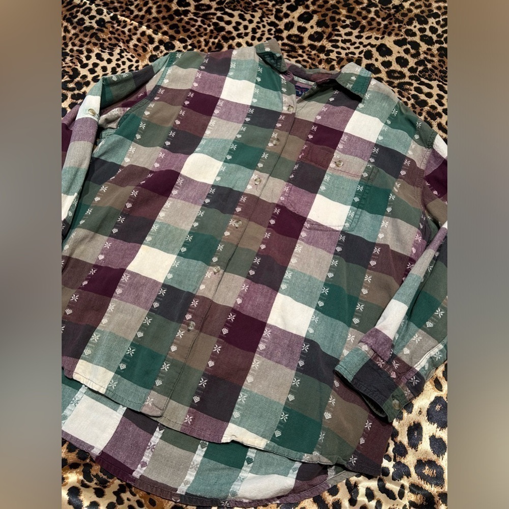 Vintage CST Blues Purple Green & Beige Button Down Shirt - Picture 2 of 6